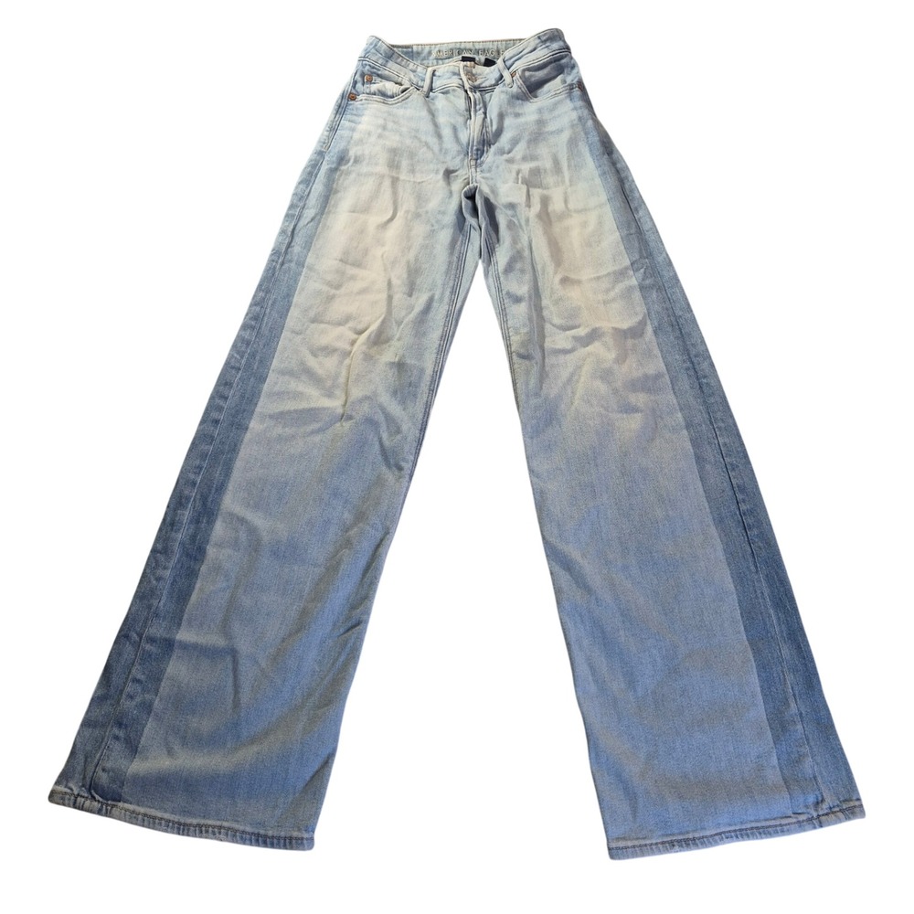 American Eagle Super High Rise Baggy Wide Leg Jeans 000 Regular Two-Tone Y2K 90s